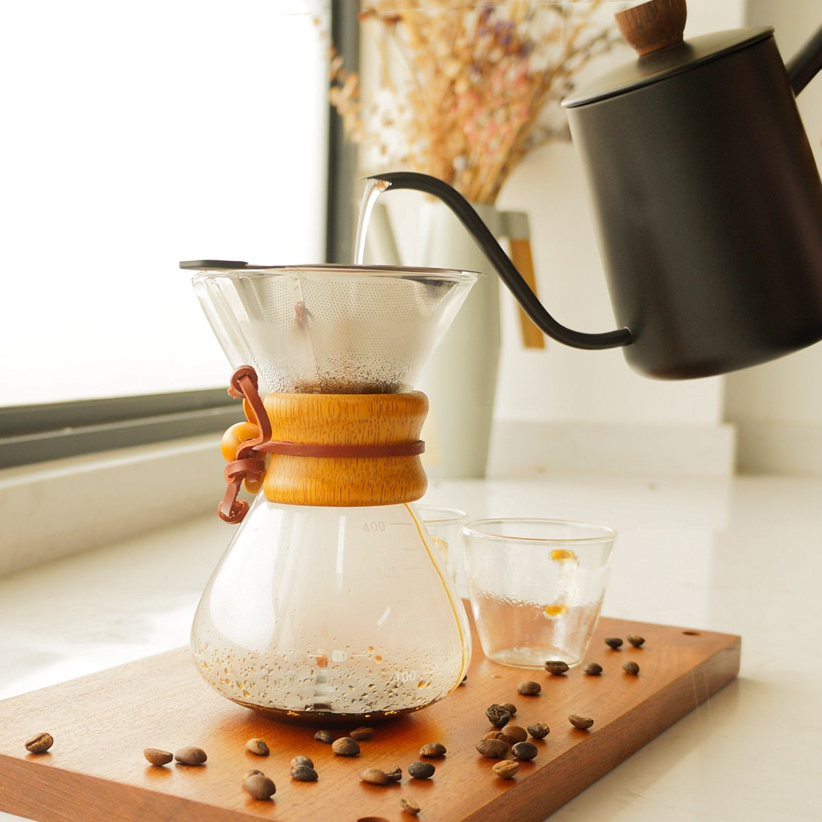 Chemex Style 400ML Glass Pour Over Coffee Brewing