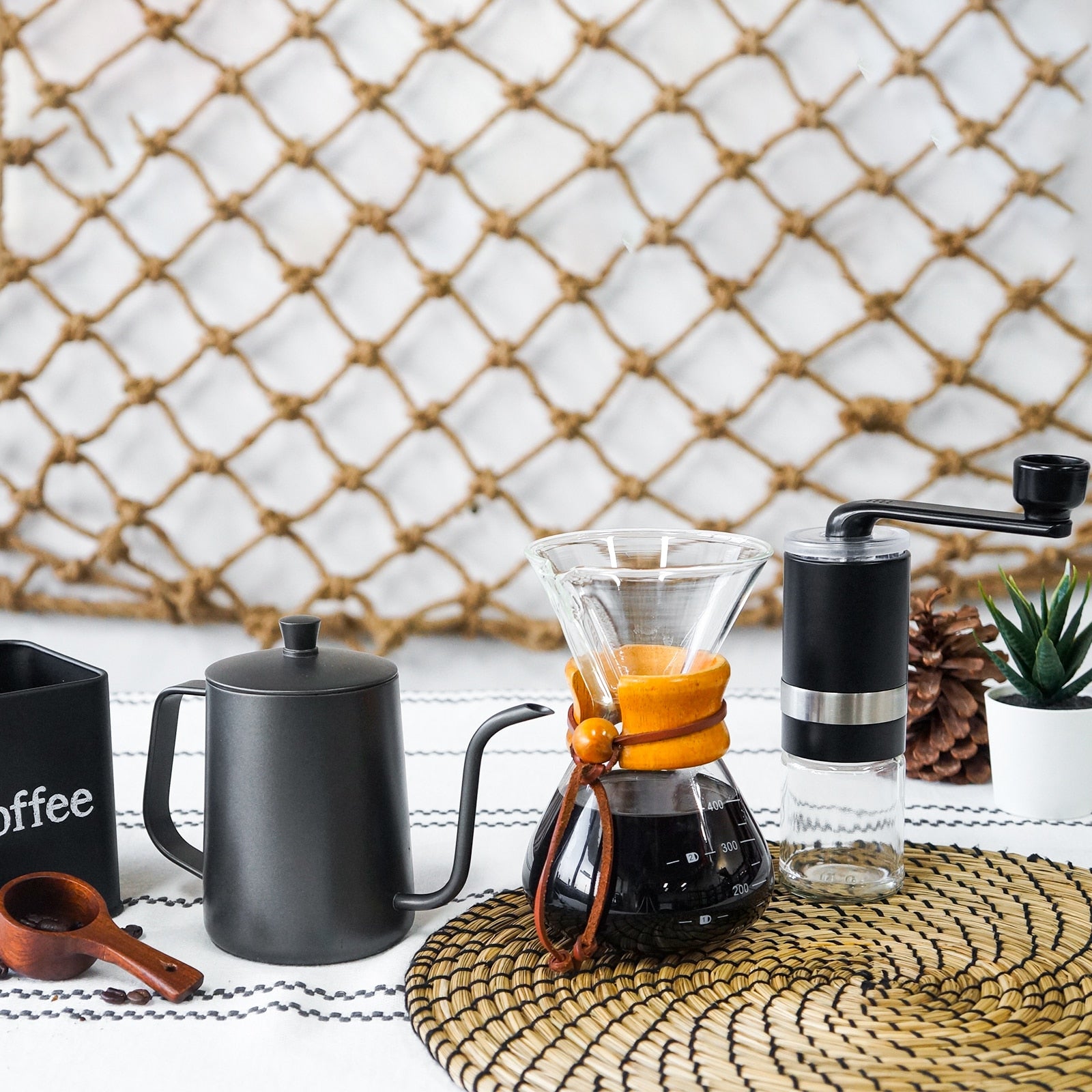 Barista V60 Kit: Chemex Style Coffee Brewer/ Gooseneck Kettle / Coffee Grinder